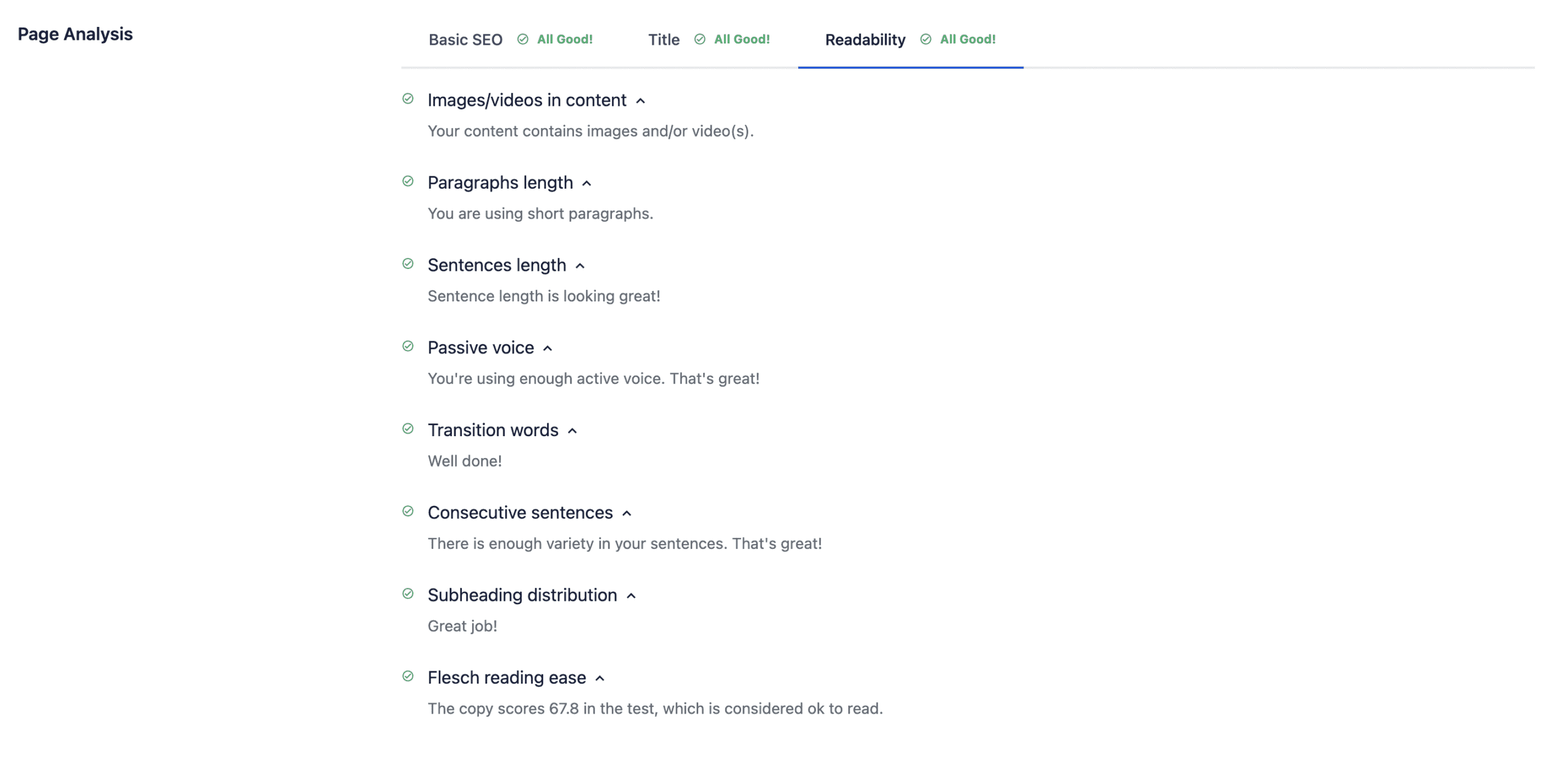 Readability Page Analysis